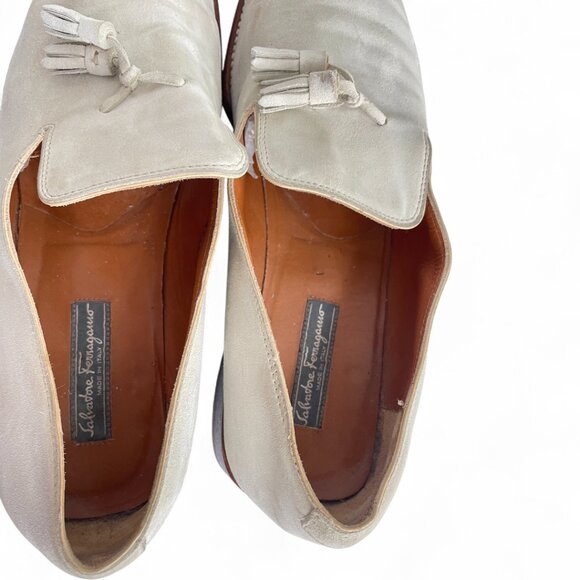 Salvatore Ferragamo Italy Ivory Suede Leather Tassel Dress Loafers Shoes Mens 12 - Picture 12 of 13